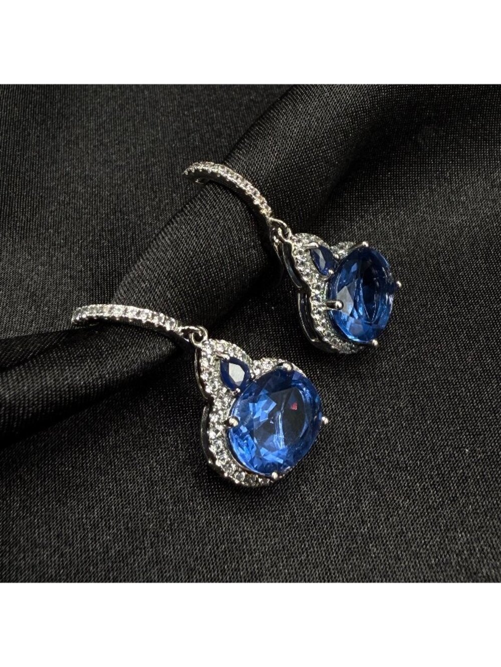 925 Sterling Silver Drop Earrings With Blue Cubic Zirconia